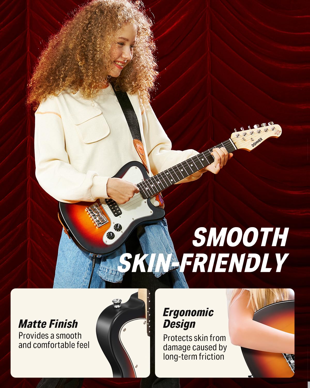 Donner 30 Inch Kids Electric Guitar Beginner Kit TL Style Mini Electric Guitar for Kids with Amp, 600D Bag, Tuner, Picks, Cable,